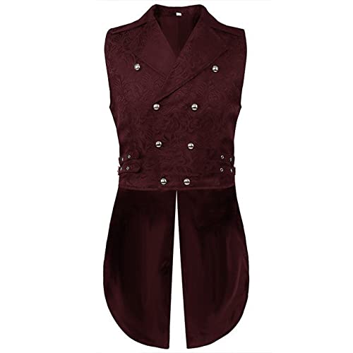 Herren Weste Brokat Frack Tailcoat für Halloween Kostüm Weste Gotisch Steampunk Mittelalter Zweireihige Paisley Weste Hochzeit Party Gothic Steampunk Revers Weste von Beokeuioe