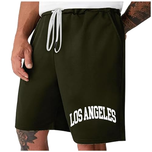 Kurze Hosen Herren Lässig Baggy Sporthose Los Angeles Regulär Fit Sommerhose Vintage Kurze Hosen Einfarbig Baumwolle Mit Taschen Freizeithose Laufshorts Bermuda Short von Beokeuioe