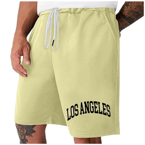 Kurze Hosen Herren Lässig Baggy Sporthose Los Angeles Regulär Fit Sommerhose Vintage Kurze Hosen Einfarbig Baumwolle Mit Taschen Freizeithose Laufshorts Bermuda Short von Beokeuioe