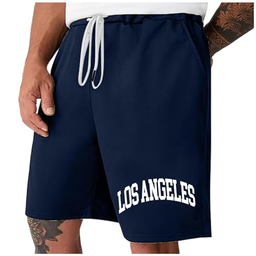 Kurze Hosen Herren Lässig Baggy Sporthose Los Angeles Regulär Fit Sommerhose Vintage Kurze Hosen Einfarbig Baumwolle Mit Taschen Freizeithose Laufshorts Bermuda Short von Beokeuioe