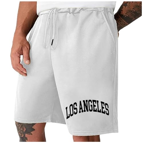 Kurze Hosen Herren Lässig Baggy Sporthose Los Angeles Regulär Fit Sommerhose Vintage Kurze Hosen Einfarbig Baumwolle Mit Taschen Freizeithose Laufshorts Bermuda Short von Beokeuioe