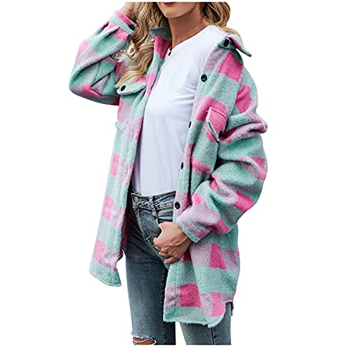 Langarmshirt Bluse Damen Kariertes Hemd Karohemd Lange Flanellhemd Cardigan Hemdjacke Locker Holzfällerhemd Jacken Tunika Tops Casual V-Ausschnitt Oberteile Knöpfen von Beokeuioe