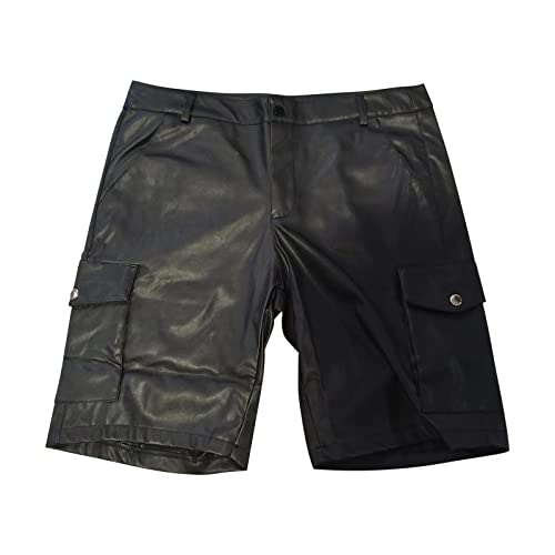 Männer Herren Shorts club Sexy PU-Leder Mittlere Taille Gerade Reißverschluss Kurze Hose Bar Kleider Nachtclub Bühne DS Kostüme Beiläufig Ledershorts Lederhose von Beokeuioe