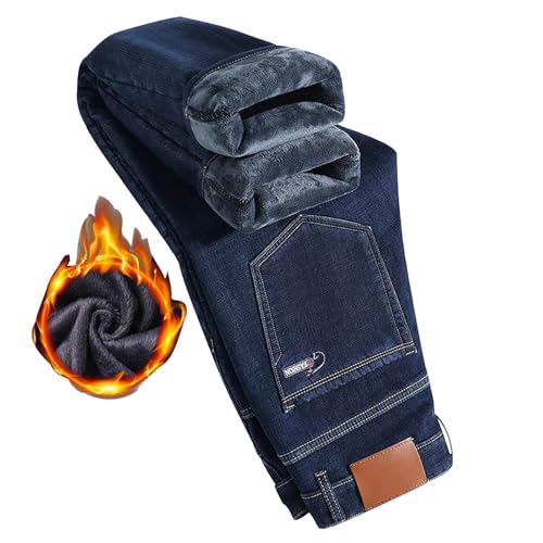 Männer Winterhose Thermojeans Herren Thermo Business Hose Gerade Bein Thermohose Fleecefutter Jeans Slim Fit Stretch Jeanshosen Männer Denim Hosen Gefüttert Arbeitshose von Beokeuioe