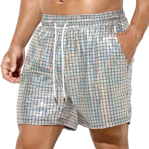 Metall Shorts Herren Glänzende Kurze Hose Party Gold Silbershorts Bar Metallicshorts Pailletten Boxershorts Hip Hop 70er Jahre Karneval Fasching Hosen Paillettenhosen von Beokeuioe