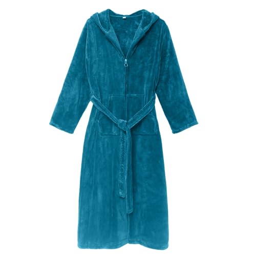 Morgenmantel mit Kapuzen Reißverschluss Langer Bademantel Plüsch Nachthemd Langarm Flanell Fleece Pyjama Robe Herren Winter Loungewear Schlafoberteile Schlafanzug Decken von Beokeuioe