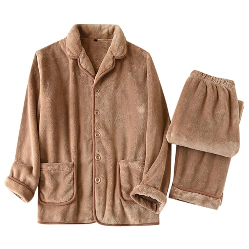 Nachtwäsche Herren Langarm Winter Schlafanzug Herren lang Flanell Pyjamas Set Hausanzug Extra Warm Fleece Schlafanzüge Männer Flauschige Sleepwear Zweiteiliger Loungewear von Beokeuioe