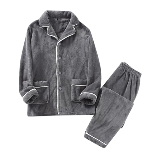 Nachtwäsche Herren Langarm Winter Schlafanzug Herren lang Flanell Pyjamas Set Hausanzug Extra Warm Fleece Schlafanzüge Männer Flauschige Sleepwear Zweiteiliger Loungewear von Beokeuioe