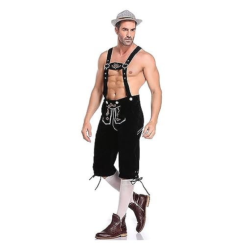 Beokeuioe Oktoberfest Lederhose kurz bayerische Herren Trachten Lederhose, Trachtenlederhose mit Trägern, original in Dunkelbraun/mittelbraun/schwarz, Trachtenlederhose von Beokeuioe