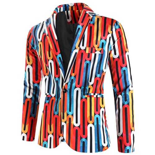 Sakko Herren Freizeit Anzügejacke Regular Fit Funky Herrenanzüge Geometrische Muster Blazer Anzug Suit Farbigen Jacket Herren Mit Knöpfen Smoking Jacke für Hochzeit von Beokeuioe