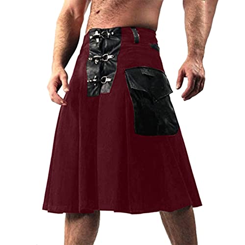 Beokeuioe Schottischer Kilt für Herren Herren Rock Vintage Mittelalter traditioneller schottischer Hirsch, Gothic Cargo Faltenrock irischer Tartan, Kariert Röcke von Beokeuioe