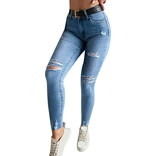 Skinny Stretch Denim Röhrenjeans Risse Farbflecken Flicken Destroyed Ripped Jeans Damen Jeans Hose Slim Fit Bootcut Jeans High Waist Jeanshose Mom Jeans von Beokeuioe