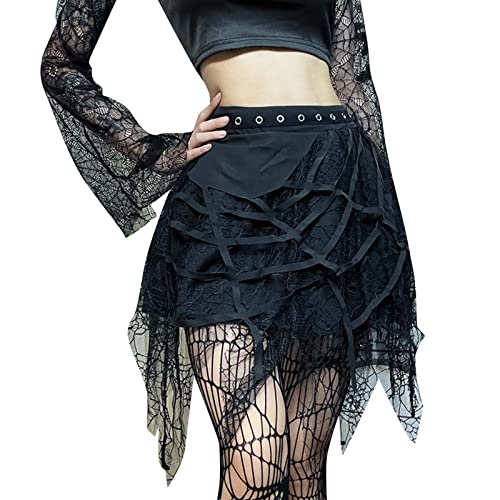 Steampunk Spitze Rock Kurzer Gothic Rock Damen Punk Plissee Flare Kurze Skater Rock A-Linie kurzeröcke Zum Schnüren Rock Mädchen Y2K E-Girl Streetwear von Beokeuioe