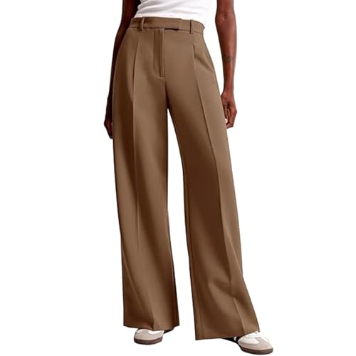 Stoffhose Anzughose Damen Elegant Locker Palazzo Hose Gerade Bein Sommerhosen Bequeme Weite Businesshosen Freizeithose Lässig Locker Leichte Dehnbar Lounge Hosen Mit Taschen von Beokeuioe