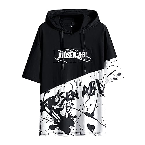 Streetwear Herren Techwear Hip Hop T-Shirt Kapuze Kurzarm Hoodies Punk Shirt Taktische Japanische Hip Hop Anime Herren Grafik Gothic Tees Harajuku Oversize Kurzarmshirt von Beokeuioe