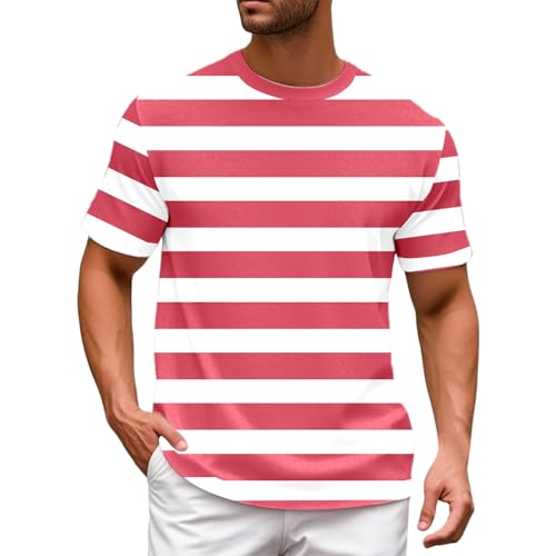 T-Shirts 6XL Für Herren Matrosen Kostüm Ringelshirt Rot Weiss Karneval Basic Tshirt Schwarz Weiß Gestreiftes Shirt Sommer Oberteile Unisex Kurzarm Streifenshirt Gestreifttshirt von Beokeuioe