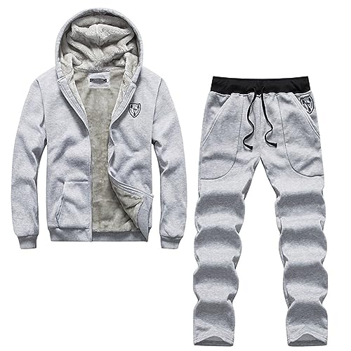 Warmer Jogginganzug Herren Winter Plüsch 2-TeiligTrainingsanzug 2-Teilig Herren Fleece Hausanzug Herren Winter Gefüttert und Warm Innen Mit Fell Bekleidungsset von Beokeuioe