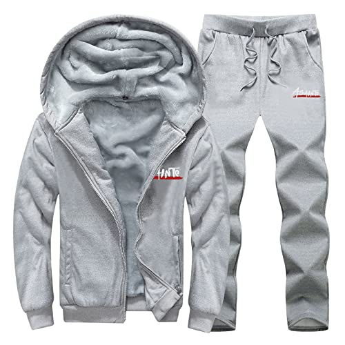 Warmer Jogginganzug Herren Winter Plüsch 2-TeiligTrainingsanzug 2-Teilig Herren Fleece Hausanzug Herren Winter Gefüttert und Warm Innen Mit Fell Bekleidungsset von Beokeuioe