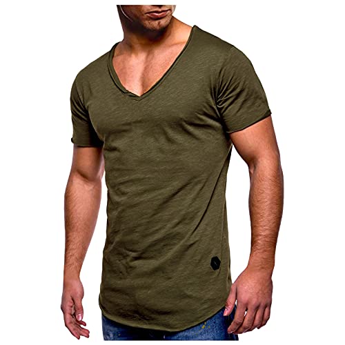 dehnbar einfarbiges Basic Shirt Herren Uni T-Shirt mit extra tiefem V-Ausschnitt Slimfit deep V-Neck Stretch t-shirt Kurzarm top casual sommer bluse Bottoming Unterhemd von Beokeuioe