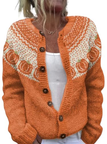 Lustiger Damen-Strickjacke, Herbst, Winter, Tier, Blumenmuster, Weihnachtsbaum, langärmelig, Knopf, Strickjacke, Pullover, Halloween-Orange-1, XX-Large Lustiger Damen-Strickjacke, Herbst, Winter, Tier, Blumenmuster, Weihnachtsbaum, langärmelig, Knopf, Strickjacke, Pullover, Halloween-Orange-1, XX-Large von Beopjesk