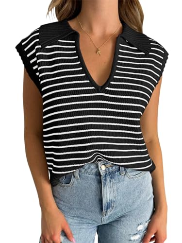 Tank Top Damen Ärmellose Sommer Strickweste Casual Pullover Tops Elegant Strickpullunder Loose Casual Shirts, Schwarz, S von Beotyshow