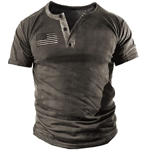 Beotyshow Hemd Herren Kurzarm Henley Shirt Männer Freizeithemd Vintage Casual Slim Fit Knopf T-Shirt Baumwollhemd Muskelshirt von Beotyshow