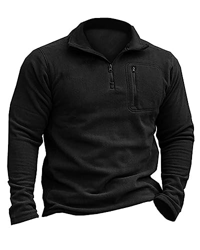 Beotyshow Herren Fleecepullover Militär Outdoor Fleecejacke Taktisch Sweatshirt Trekking Jacke Männer Half Zip Pullover Microfleece Sweatpullover Schwarz XXL von Beotyshow