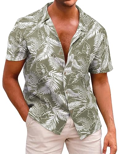 Beotyshow Herren Hawaiihemd Freizeit Hemd Kurzarm Baumwolle Blumen Shirt Urlaub Sommer Strand Hemd Reise Shirts von Beotyshow