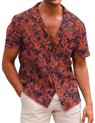 Beotyshow Herren Hawaiihemd Freizeit Hemd Kurzarm Baumwolle Blumen Shirt Urlaub Sommer Strand Hemd Reise Shirts von Beotyshow