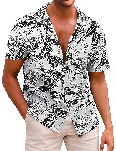 Beotyshow Herren Hawaiihemd Freizeit Hemd Kurzarm Baumwolle Blumen Shirt Urlaub Sommer Strand Hemd Reise Shirts von Beotyshow