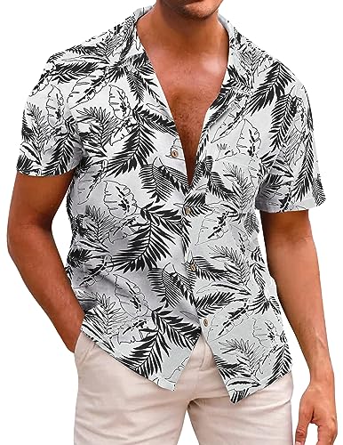 Beotyshow Herren Hawaiihemd Freizeit Hemd Kurzarm Baumwolle Blumen Shirt Urlaub Sommer Strand Hemd Reise Shirts von Beotyshow