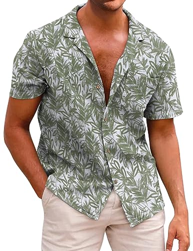 Beotyshow Herren Hawaiihemd Freizeit Hemd Kurzarm Baumwolle Blumen Shirt Urlaub Sommer Strand Hemd Reise Shirts von Beotyshow