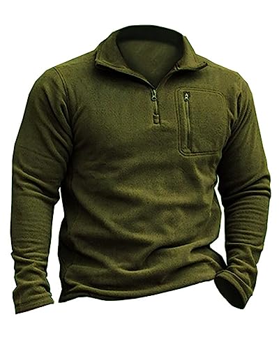 Beotyshow Herren Fleecepullover Militär Outdoor Fleecejacke Taktisch Sweatshirt Trekking Jacke Männer Half Zip Pullover Microfleece Sweatpullover Armee-Grün 3XL von Beotyshow