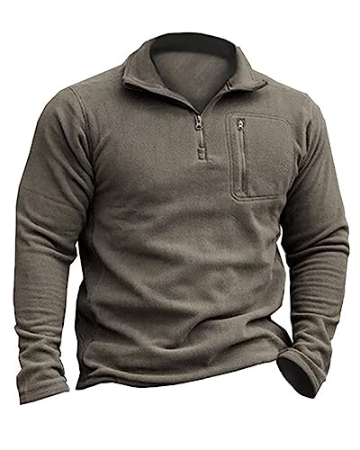 Beotyshow Herren Fleecepullover Militär Outdoor Fleecejacke Taktisch Sweatshirt Trekking Jacke Männer Half Zip Pullover Microfleece Sweatpullover Grau 3XL von Beotyshow
