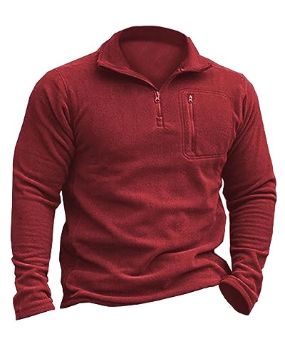 Beotyshow Herren Fleecepullover Militär Outdoor Fleecejacke Taktisch Sweatshirt Trekking Jacke Männer Half Zip Pullover Microfleece Sweatpullover Hellrot L von Beotyshow