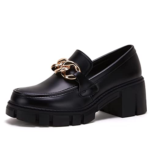 Beotyshow Platform Loafers for Women Round Toe Chunky Work Shoes with Chain von Beotyshow