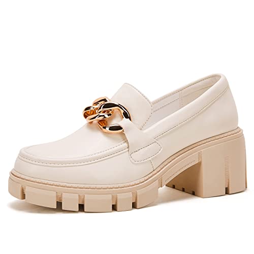 Beotyshow Platform Loafers for Women Round to Chunky Work Shoes with Chain von Beotyshow