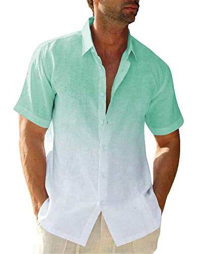 Hemd Herren Gradient Leinenhemden Casual Kurzarm T-Shirts Button Down Strandhemd Sommerhemden Freizeithemd für Männer Urlaub von Beotyshow