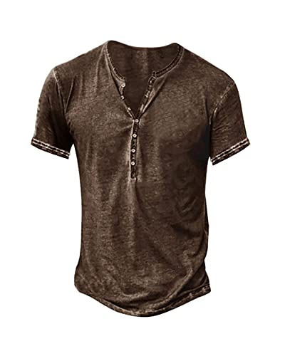 Hemd Herren Kurzarm Henley Shirt Männer Freizeithemd Vintage Casual Leicht Baumwolle Slim Fit T-Shirt von Beotyshow