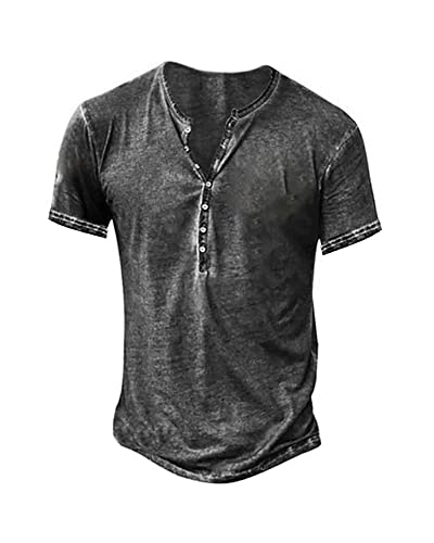 Hemd Herren Kurzarm Henley Shirt Männer Freizeithemd Vintage Casual Leicht Baumwolle Slim Fit T-Shirt von Beotyshow