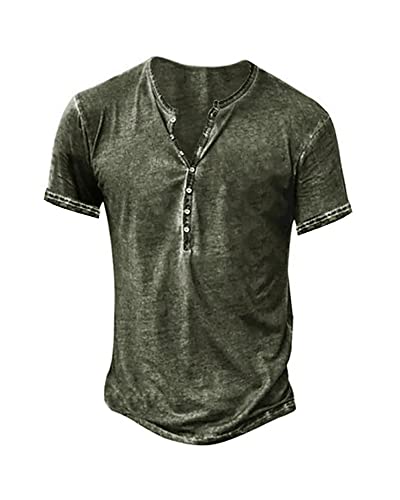 Hemd Herren Kurzarm Henley Shirt Männer Freizeithemd Vintage Casual Leicht Baumwolle Slim Fit T-Shirt von Beotyshow