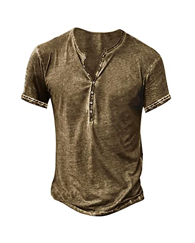 Hemd Herren Kurzarm Henley Shirt Männer Freizeithemd Vintage Casual Leicht Baumwolle Slim Fit T-Shirt von Beotyshow