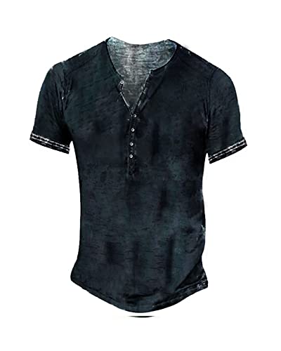 Hemd Herren Kurzarm Henley Shirt Männer Freizeithemd Vintage Casual Leicht Baumwolle Slim Fit T-Shirt von Beotyshow