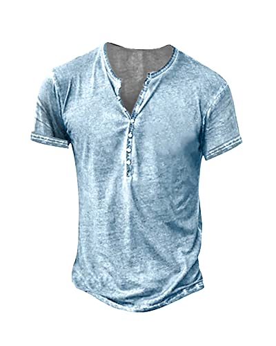 Hemd Herren Kurzarm Henley Shirt Männer Freizeithemd Vintage Casual Leicht Baumwolle Slim Fit T-Shirt von Beotyshow