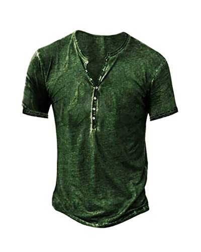 Beotyshow Hemd Herren Langarm Henley Shirt Männer Freizeithemd Vintage Casual Leicht Baumwolle Slim Fit T-Shirt A-Grün 3XL von Beotyshow