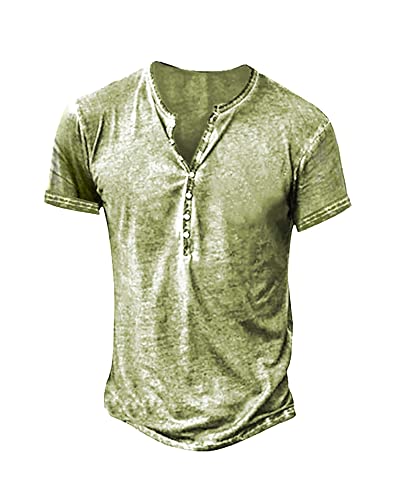 Hemd Herren Kurzarm Henley Shirt Männer Freizeithemd Vintage Casual Leicht Baumwolle Slim Fit T-Shirt, Minz Grün, M von Beotyshow