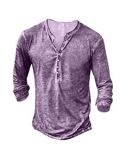 Beotyshow Hemd Herren Langarm Henley Shirt Männer Freizeithemd Vintage Casual Leicht Baumwolle Slim Fit T-Shirt Lila M von Beotyshow