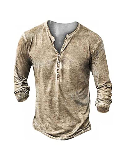 Hemd Herren Langarm Henley Shirt Männer Freizeithemd Vintage Casual Leicht Baumwolle Slim Fit T-Shirt von Beotyshow