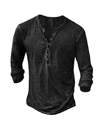 Hemd Herren Langarm Henley Shirt Männer Freizeithemd Vintage Casual Leicht Baumwolle Slim Fit T-Shirt von Beotyshow