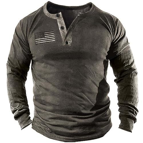 Hemd Herren Langarm Henley T-Shirt Männer Vintage Casual Langarmshirt mit Knopf Militär Taktisch Baumwollhemd von Beotyshow